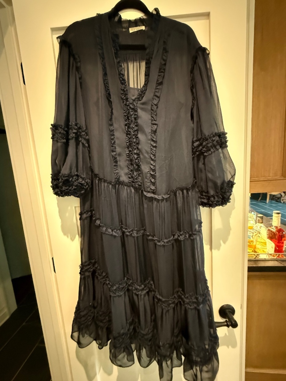 Ulla Johnson Navy Silk Chiffon Dress w/slip Size 2